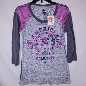 American Fighter T Shirt Womens Large Gray Mesh NWT